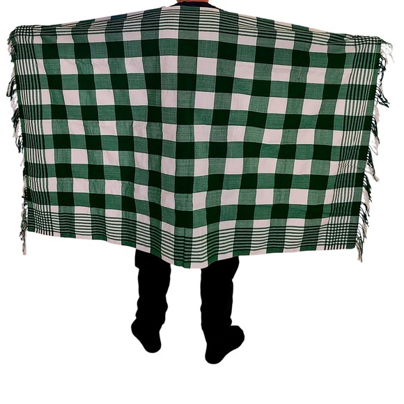 Classic Green White Buffalo Check Plaid Blanket Fringe Throw Cozy Comfort - Picture 5 of 5